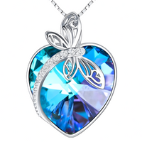 Blue Heart Crystal Pendant Necklace Women –Zinc Alloy Metal with Artificial 1236