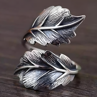 Vintage Leaf Wrap Ring Silver-Plated Alloy Adjustable Resizable Open Band 1477