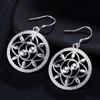 Circular Lotus Drop Earrings for Women, Mandala Style Round Dangle Earrings 1422