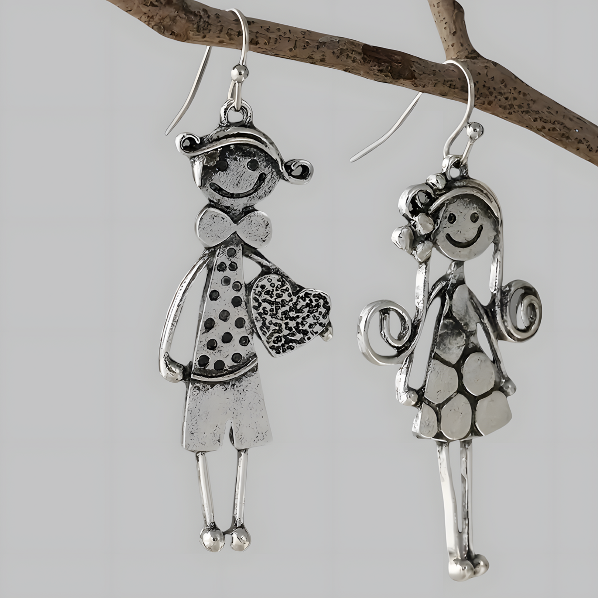Retro Couple Character Earrings for Women –Copper Alloy with Silver Plating 1230