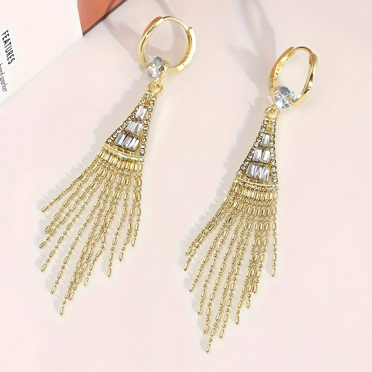 Elegant Gold Tassel Drop Earrings for Women – Long 8.8cm Dangling Earrings 782