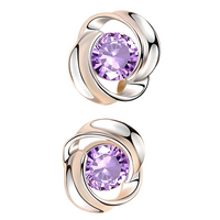 Purple Crystal Swirl Stud Earrings Women Elegant Round Cut CZ in 925 Silver 951