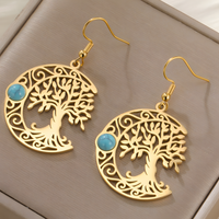 Filigree Tree of Life Dangle Earrings for Women, Crescent Moon Earrings B172