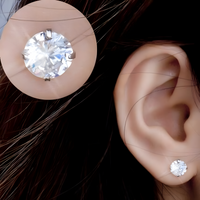925 Silver-Plated Round Zircon Stud Earrings Women Classic Push Back Crystal 897