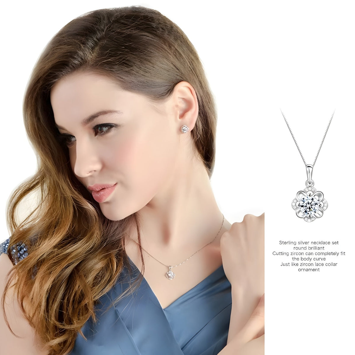 Fashion Party Flowers Rhinestone CZ Pendants Neckalce 925 Sterling Silver 276