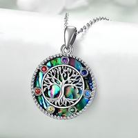 Exquisite Tree of Life Abalone Shel Necklace Sterling Silver Colorful Inlay B75