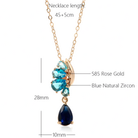 Blue Natural Zircon Pendant Necklace for Women, 585 Rose Gold Color Copper 1269