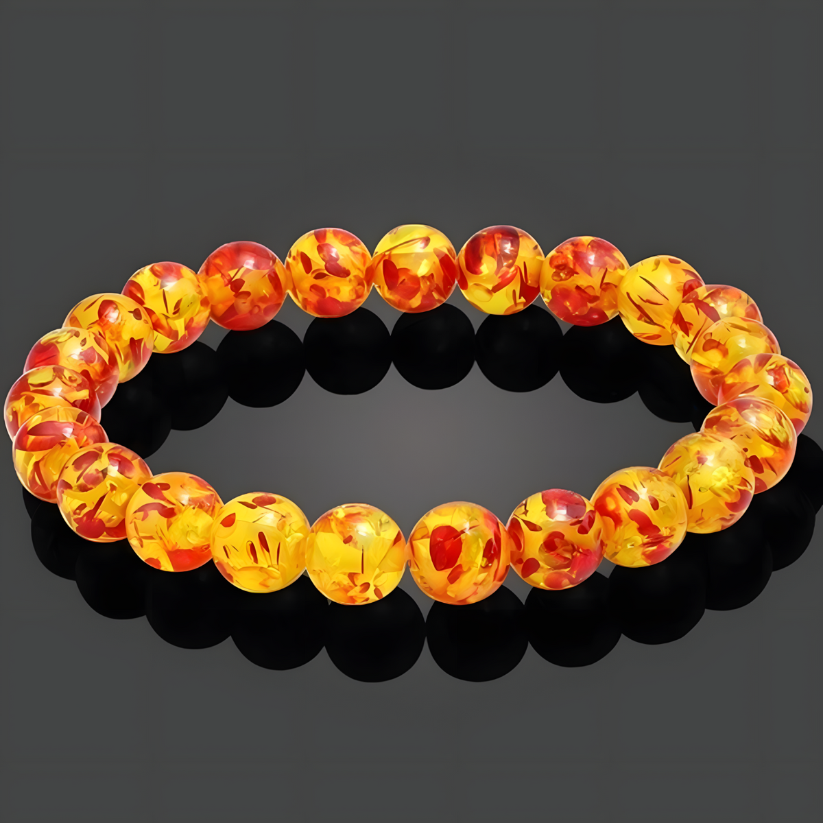8mm Natural Amber Bead Bracelet, Unisex Stretch Bangle, Buddha Charm 528