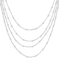 Silver Plated Multilayered Chain Necklace with Beaded Link Details for Women 425