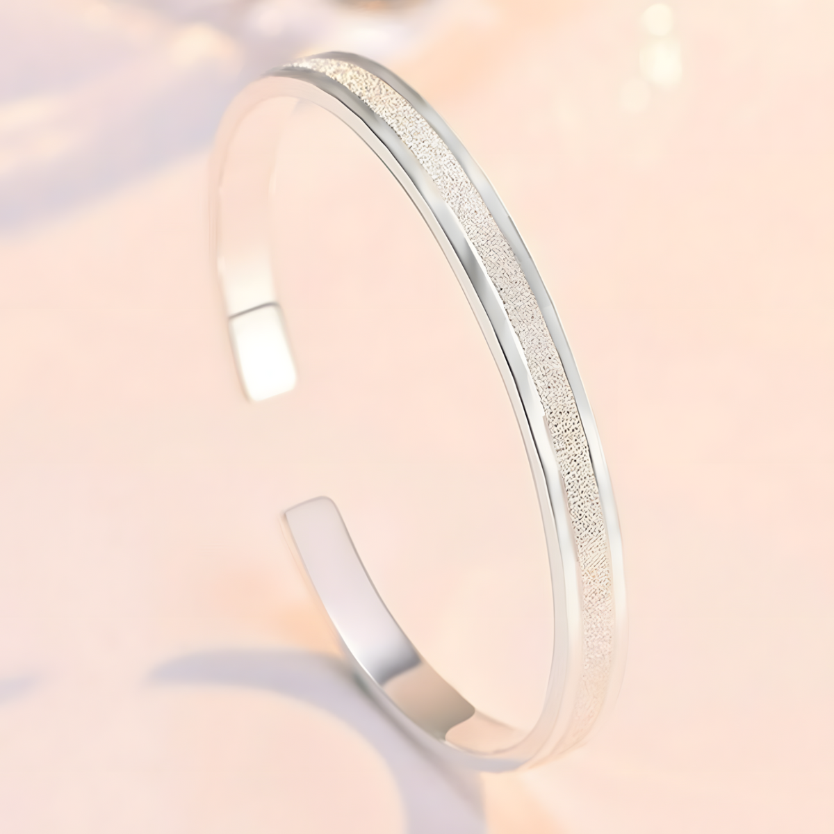 Unified Jewellery Premium Frosted Stripe Adjustable Open Cuff Bangle 1839