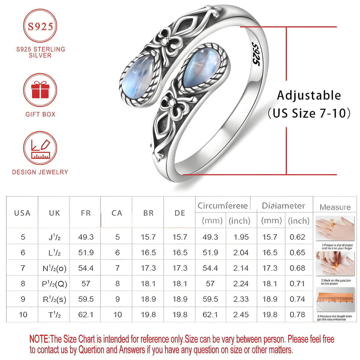 Retro Simple Flower Pattern Opening Rings Pear/Round Imitation Moonstone 506
