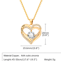 925 Gold Tone "I Love You" Heart Cubic Zirconia Necklace Fashion Jewelry B24