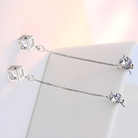 925 Silver-Plated Long Drop Earrings for Women Sparkling Cubic Zirconia Cube 986