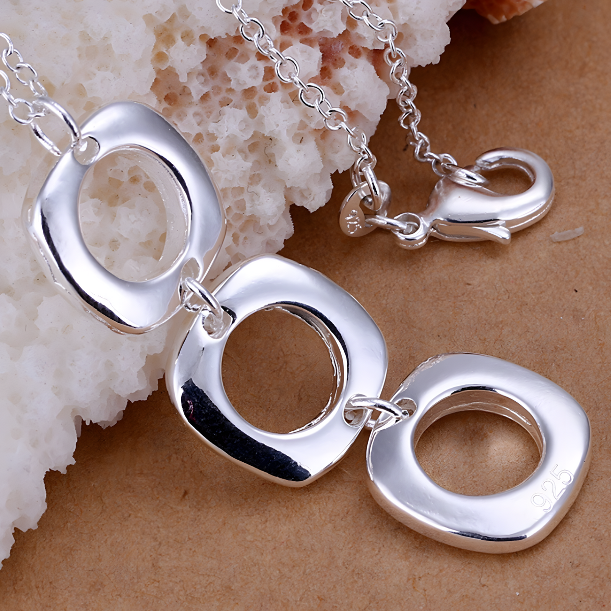 Silver Plated Geometric Necklace, Earrings Set Copper Alloy Silver Plating 1209