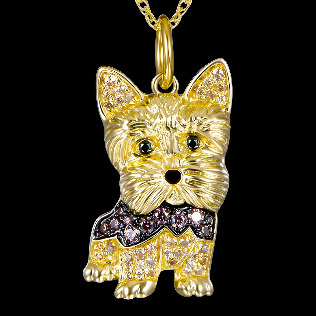 Yorkshire Terrier Dog Pendant Necklace For Women Gold Tone Look Crystal B239