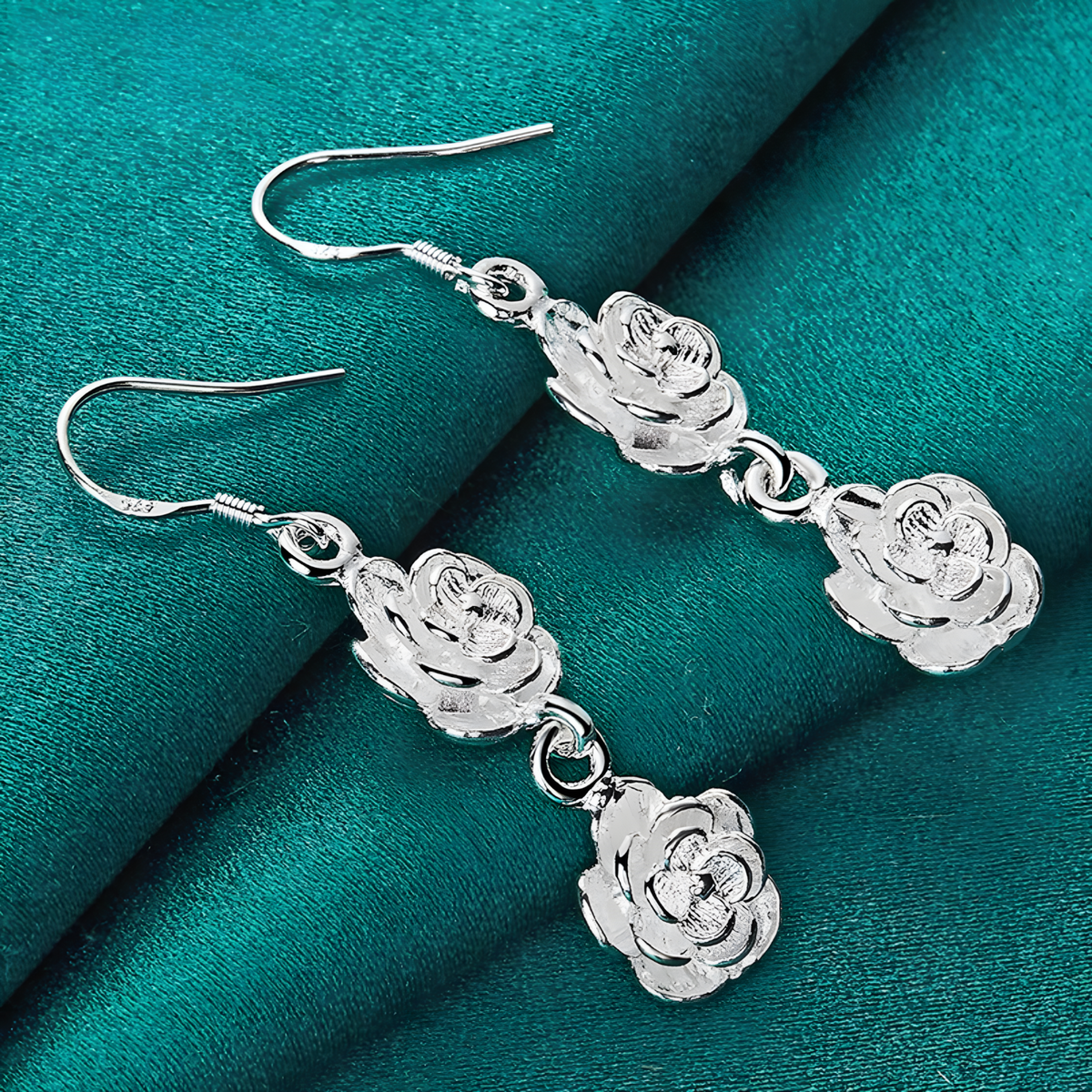 Silver Plated Rose Drop Earrings for Women– Copper Alloy 925 Silver Plating 1216