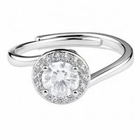 Luxury Round Brilliant Cut Zirconia Halo Ring Adjustable Engagement Wedding 1647