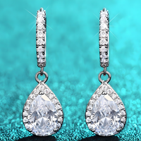 Women’s Rhodium-Plated Alloy Pear Cut Cubic Zirconia Drop Earrings Halo 1445