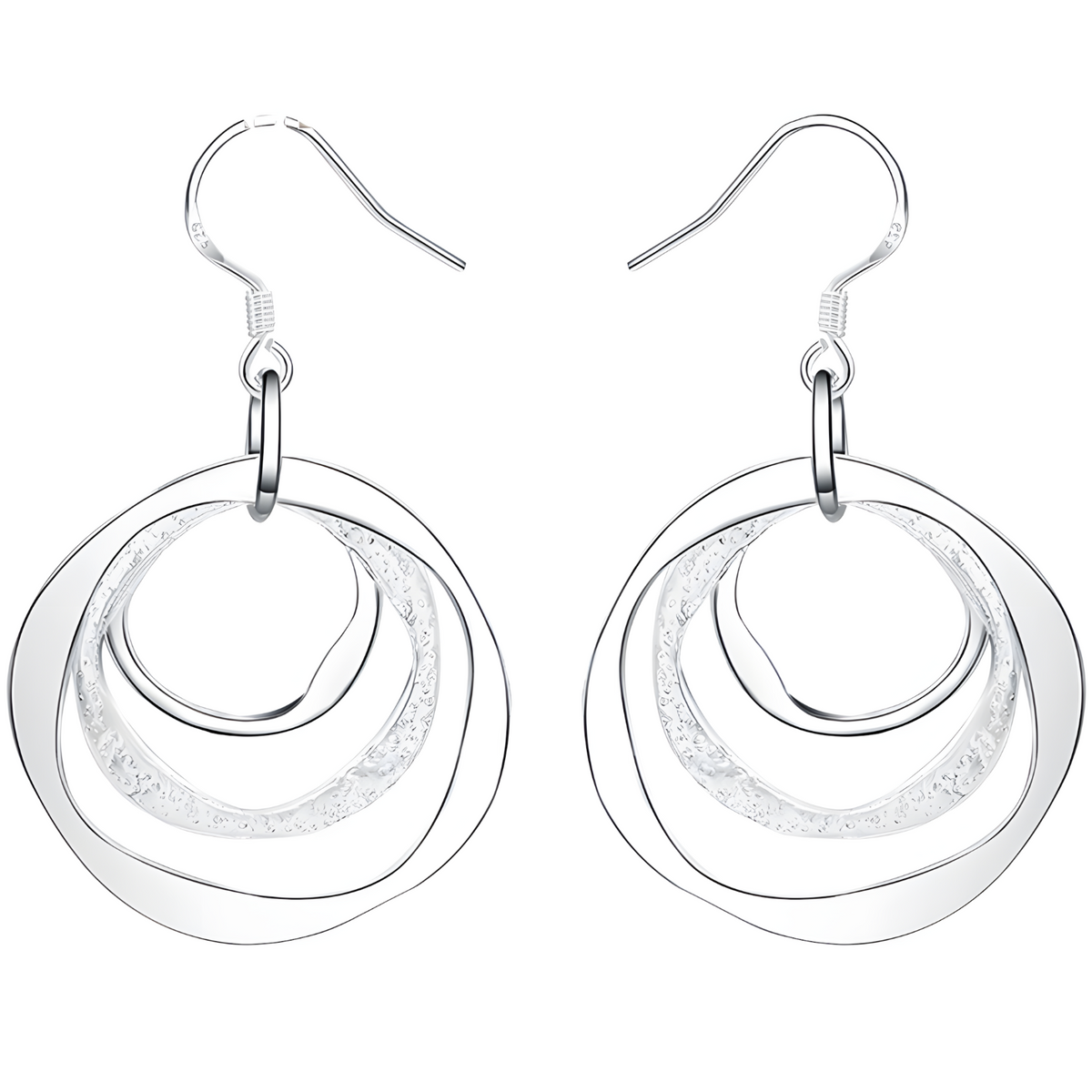 925 Sterling Silver Three Circle Drop Earrings - Elegant Modern Design B20