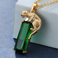Elegant Leopard Pendant Necklace for Women Gold-Tone Alloy Large Rectangular 576