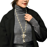 Flower Pearl Pendant Necklace for Women – Elegant Long Link Chain Rhinestone 693