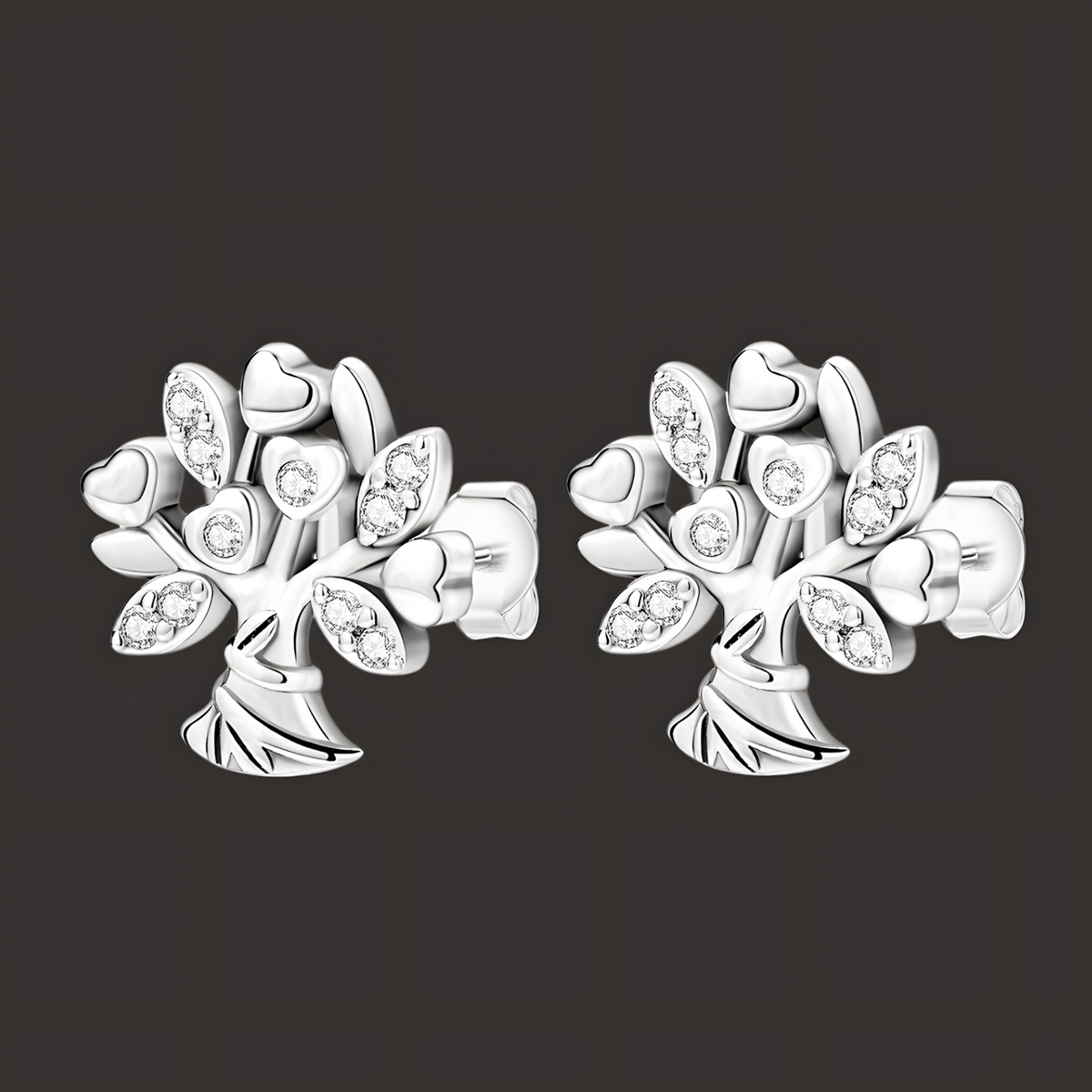925 Sterling Silver Tree of Life Heart Leaf Earrings Women– Sparkling Zircon 844