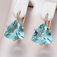 Green Natural Zircon Drop Earrings for Women, Copper Alloy 585 Rose Gold 1284
