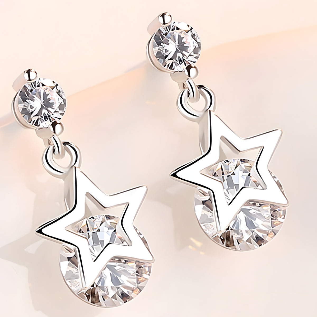 Crystal Star Drop Earrings Women – Trendy Screw-Back Stud Design, Sparkling 1011