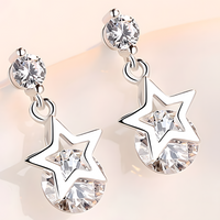 Crystal Star Drop Earrings Women – Trendy Screw-Back Stud Design, Sparkling 1011