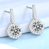 Sterling Silver Cubic Zirconia Halo Drop Earrings - 23mm Dangle Earrings 341