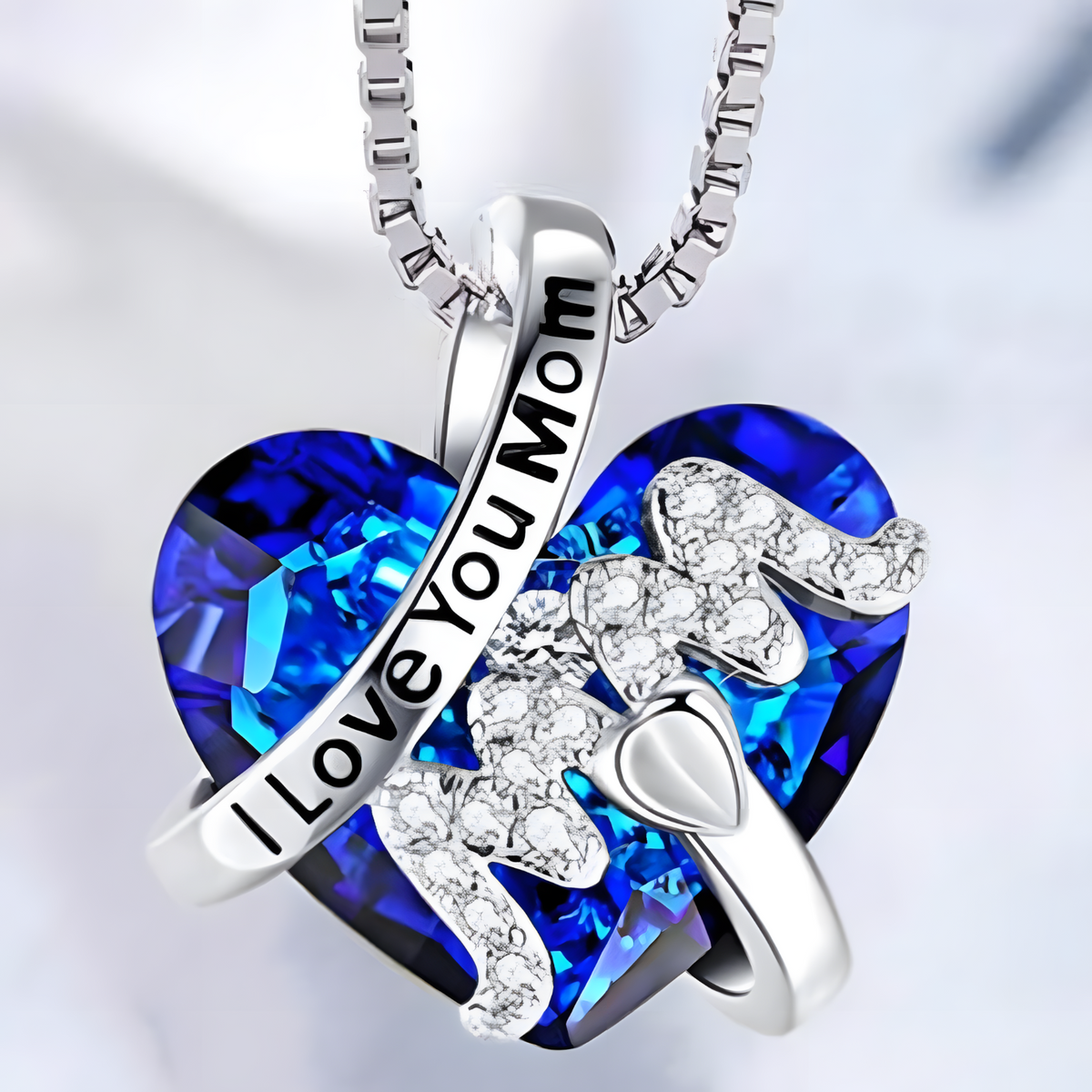 Luxury Mom Pendant Necklace Blue Heart Jewelry Christmas Mother's  Day B91