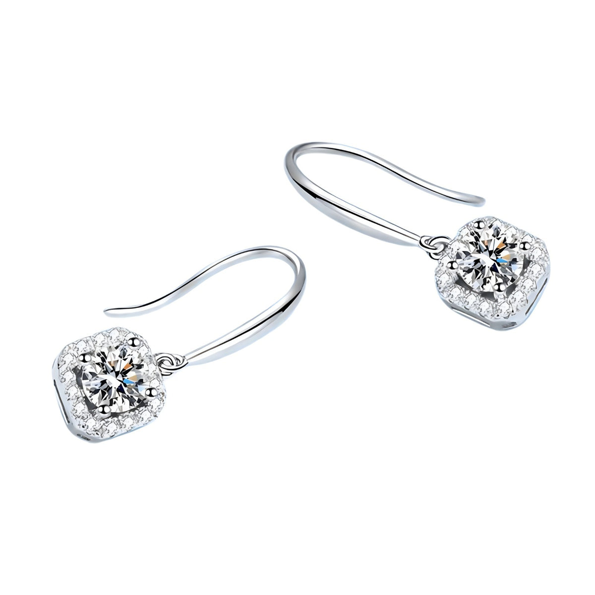 925 Sterling Silver Cubic Zirconia Halo Drop Earrings Square CZ Dangle 349