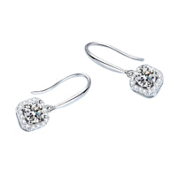 925 Sterling Silver Cubic Zirconia Halo Drop Earrings Square CZ Dangle 349