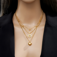 3 PCS Layered Gold Necklace Set Women Heart & Tree of Life Pendant & Earing 704