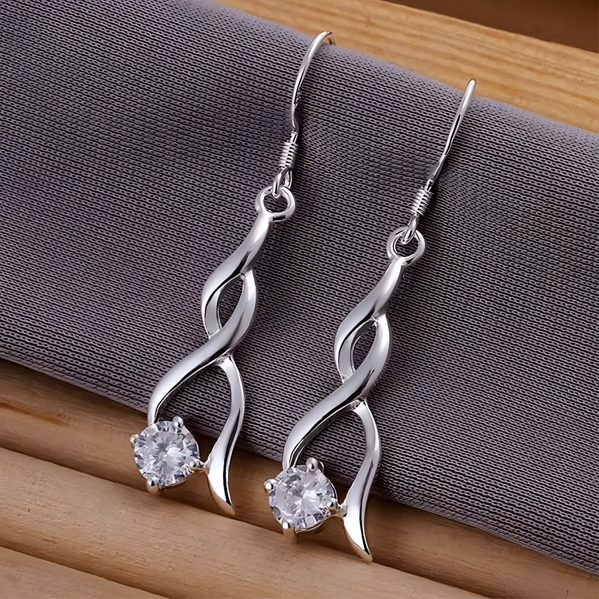 Elegant Twist Drop Earrings For Women Rhodium-Plated Alloy Cubic Zirconia 1464