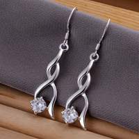 Elegant Twist Drop Earrings For Women Rhodium-Plated Alloy Cubic Zirconia 1464