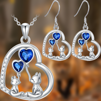 Blue Heart Fox Necklace and Earrings Set – Zinc Alloy Rhinestone Animal 1238