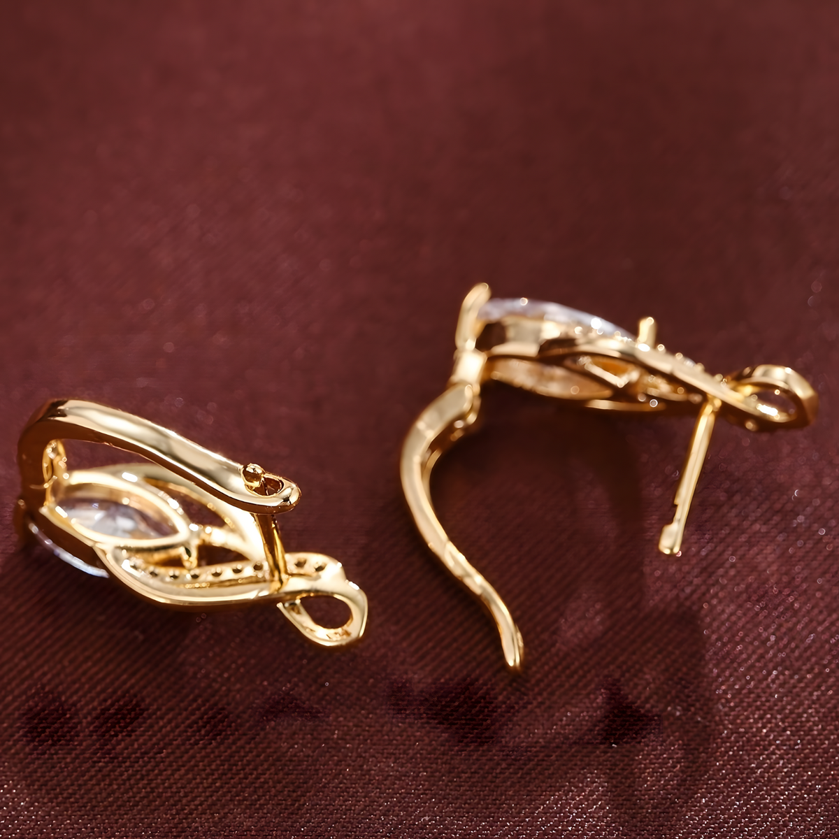 Elegant 18K Gold Colour Hoop Earrings with Zircon Inlay Lightweight, Trendy 729