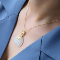Exquisite 18K Gold Plated Hetian White Jade Pendant Necklace Double Happines B83