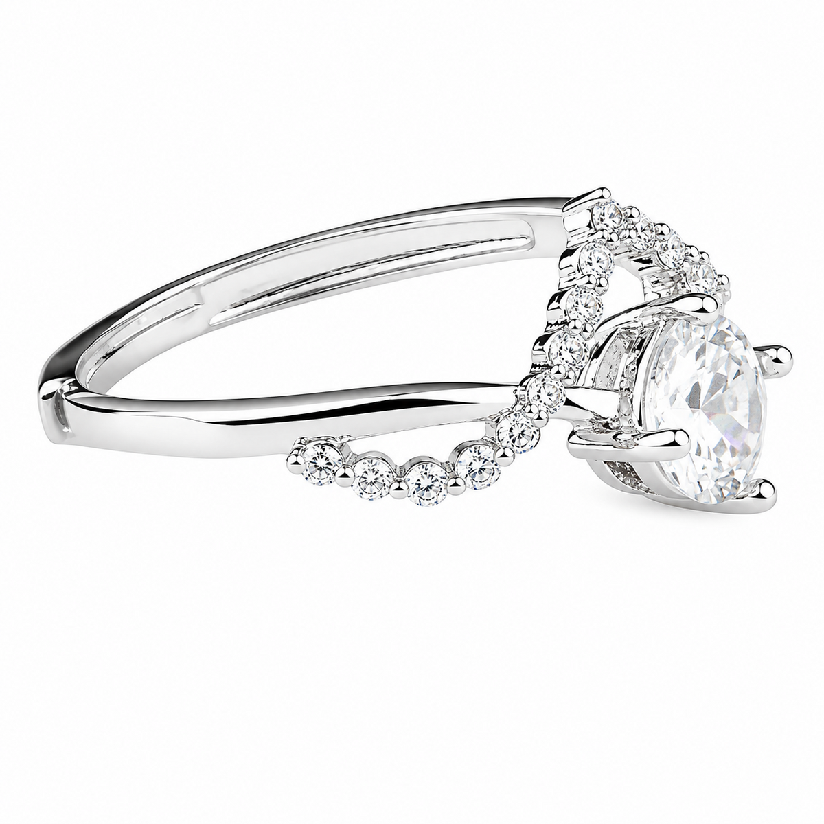 Adjustable Bypass Zircon Engagement Ring, Round Brilliant Cut Solitaire 1630