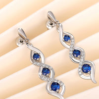Blue Crystal Dangle Drop Earrings for Women – Elegant Long Twist Design  B6
