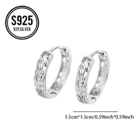 925 Sterling Silver Caved Hollow Pattern Hoop Earrings Huggie Trendy Jewelry 633