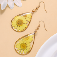 Handmade Yellow Daisy Flower Resin Drop Earrings - Pressed Floral Jewelry B38