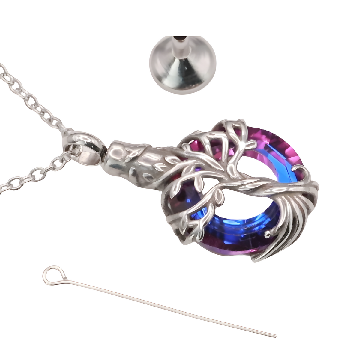 Tree of Life  Necklace with Multicolor Circle Crystal 316L Stainless Steel B219