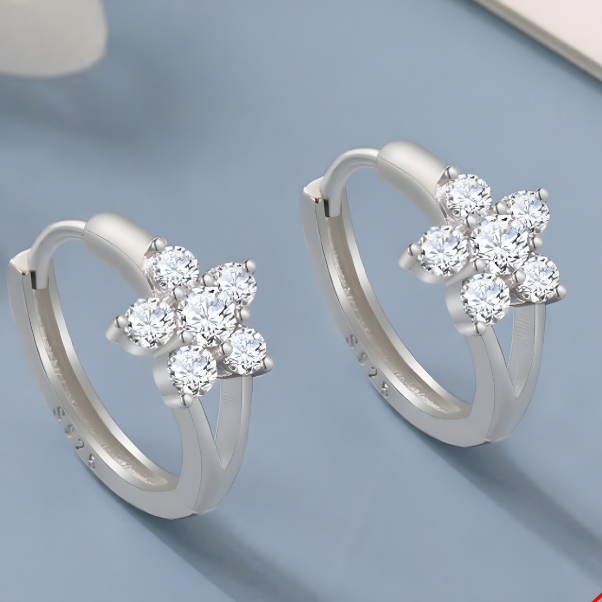 925 Silver-Plated Flower Zircon Hoop Earrings for Women Dainty Floral Huggie 935