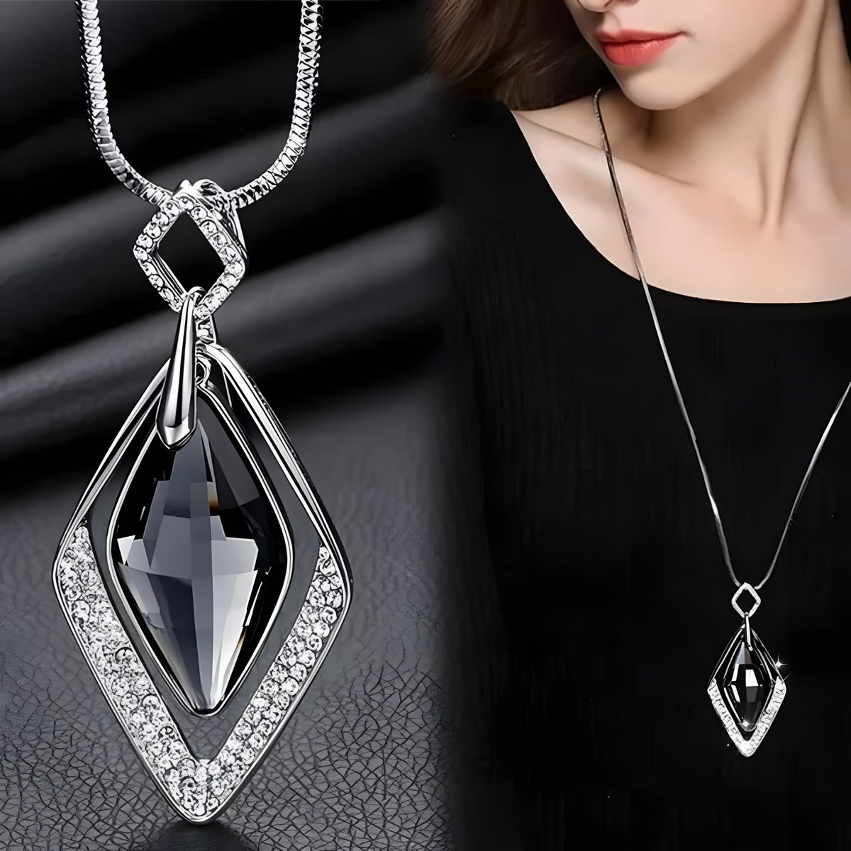 Water Drop Pendant Necklace for Women – Zinc Alloy Statement Sweater Chain 1214