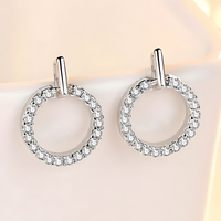925 Sterling Silver Circle Hoop Earring Elegant Crystal Stud Hoops for Women 323
