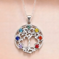 Zinc alloy metal pendant with silver tone finish and seven rainbow crystals 1064