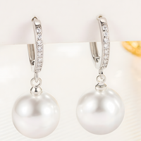 Simulated Pearl Drop Earrings for Women – 925 Silver-Plated Alloy Hoop Zirc 1015