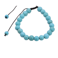 Unisex Natural Stone Bracelet, 8mm Turquoise Beads & Lava Rock, Adjustable B116